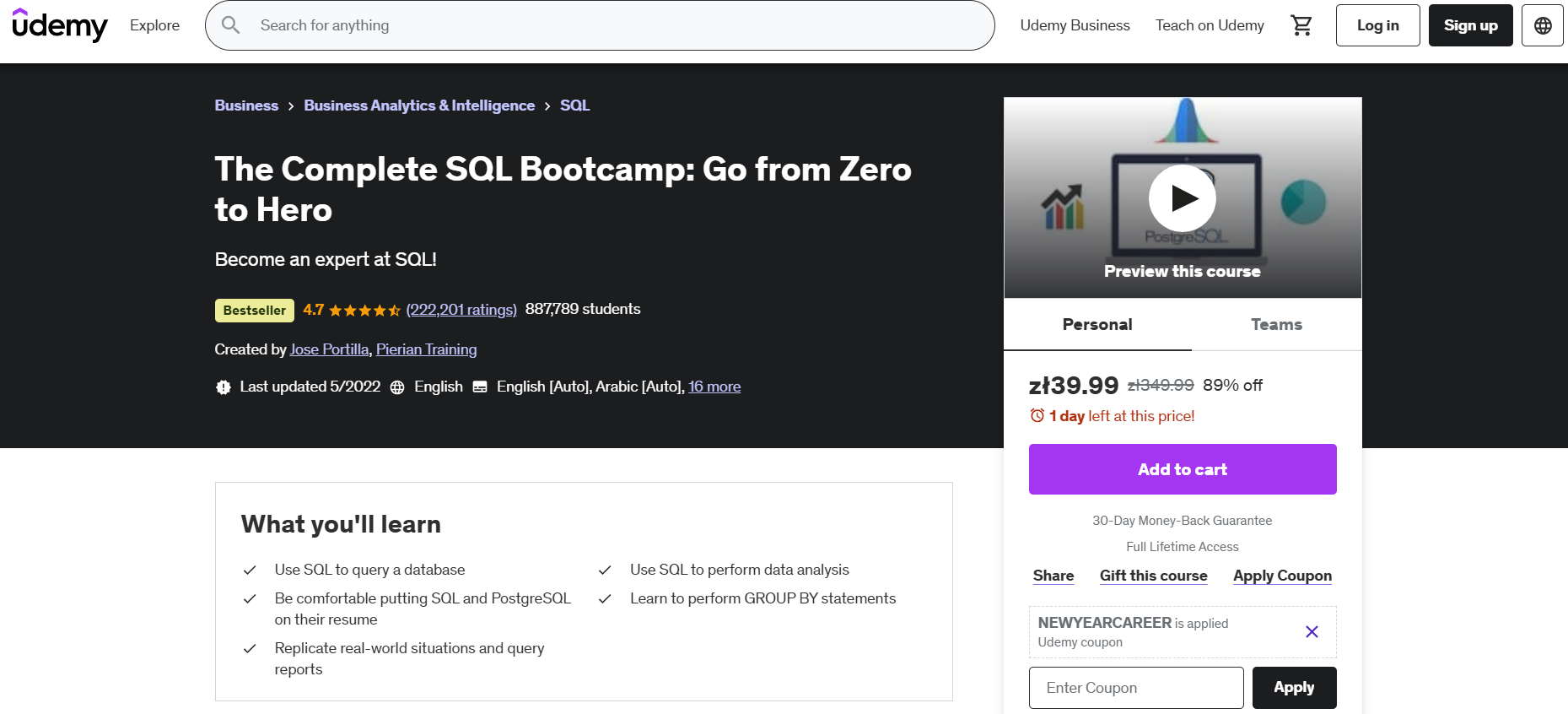 Udemy: The Complete SQL Bootcamp: Go from Zero to Hero