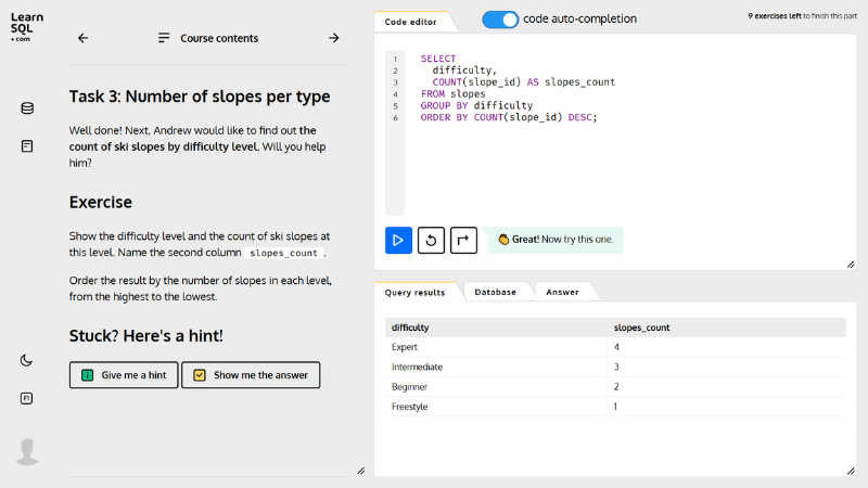 Free SQL Basics Practice Course