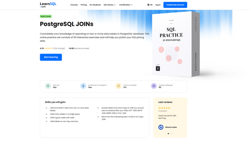 Free Course of the Month – PostgreSQL JOINs