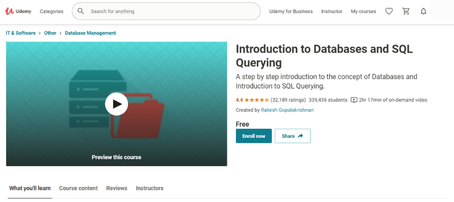 Introduction to Databases and SQL Querying (Udemy)