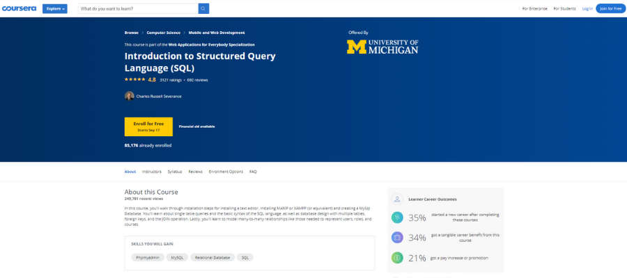 Introduction to Structured Query Language (Coursera)