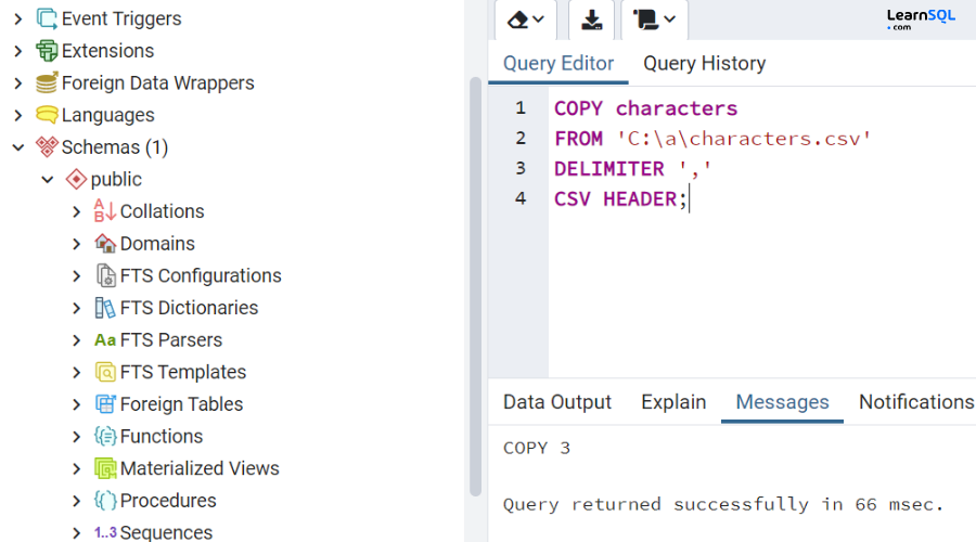 import csv into postgresql pgadmin 4