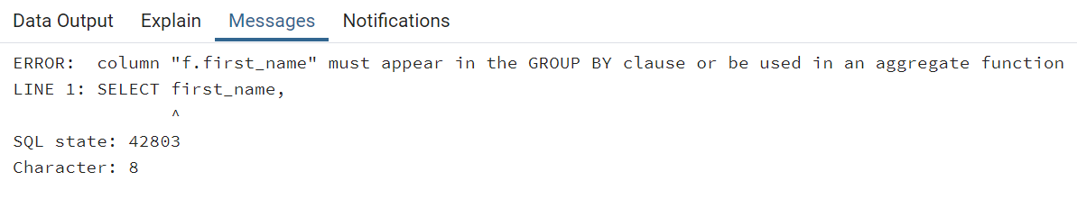 : must appear in the group by clause or be used in an aggregate function