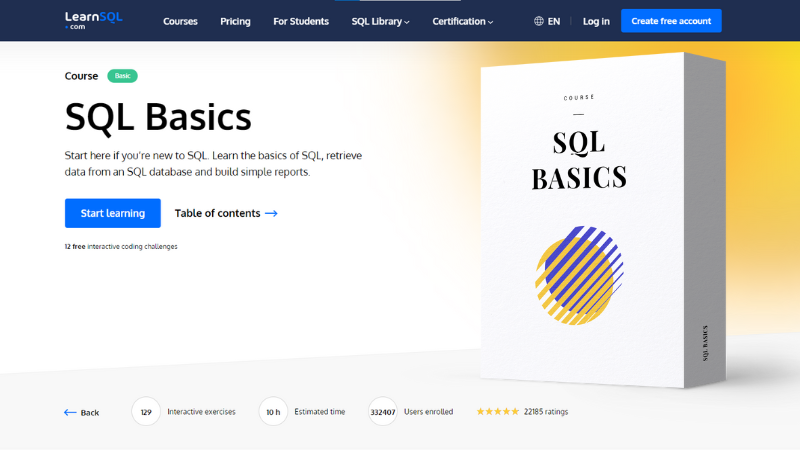 SQL Basics course description screen