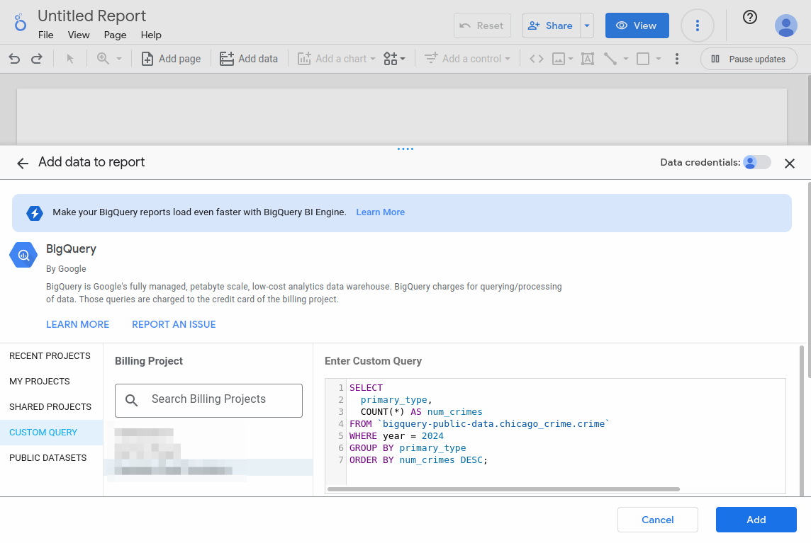 Build a Report With BigQuery and Looker